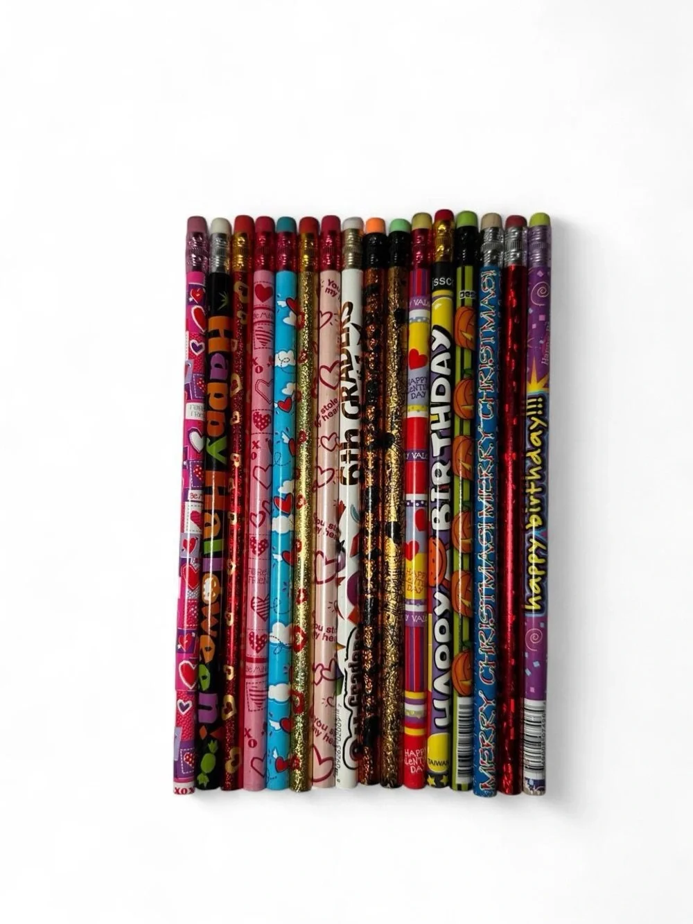 NWT Vintage 90s 2000s 16 Assorted Wooden Pencils Colorful Holiday Teacher